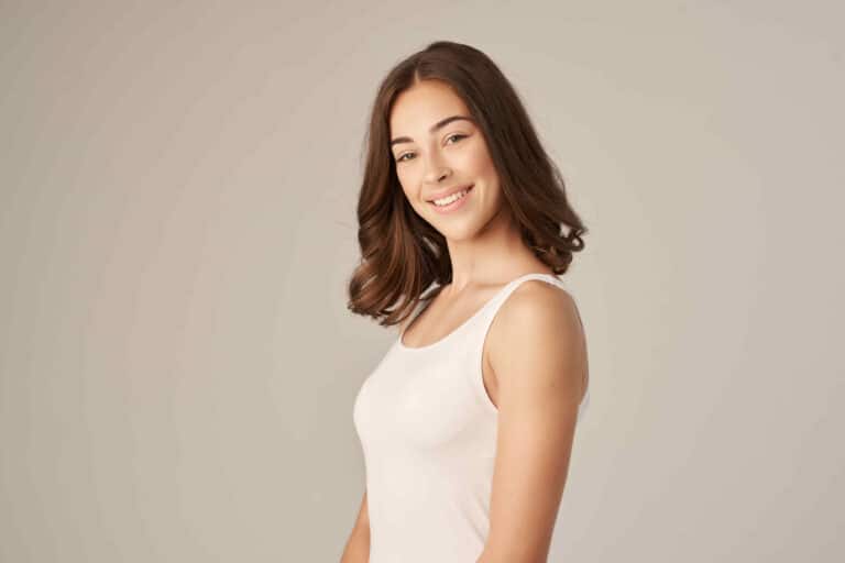 cheerful woman wearing underoutfit top