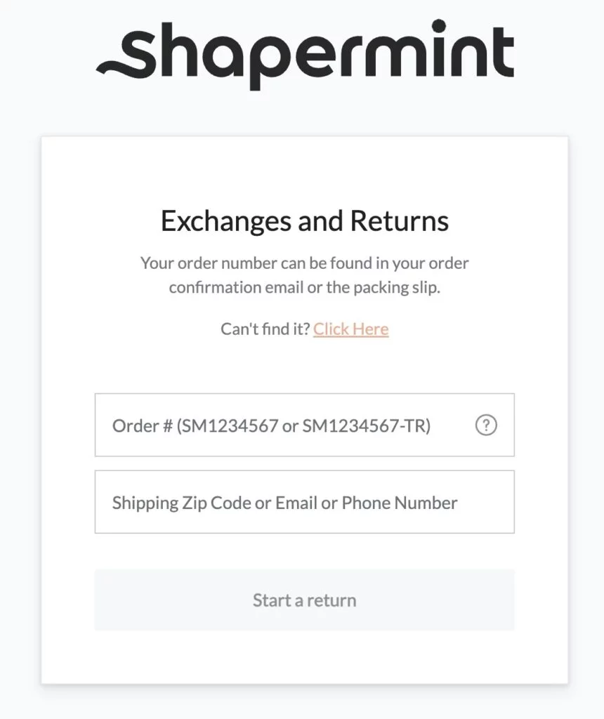 Shapermint Exchange and Returns Page