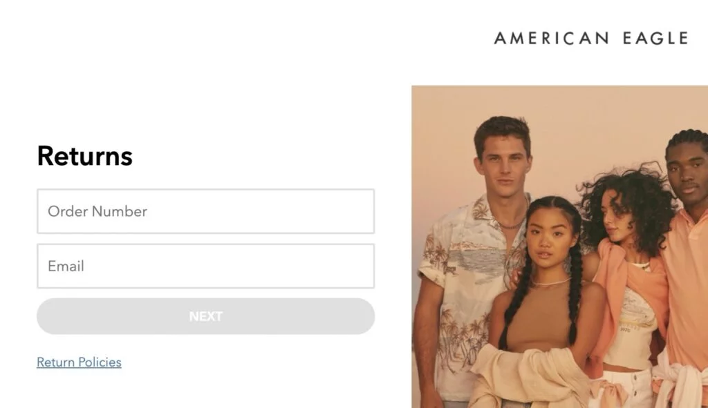 Return Portal to start a return on American Eagle website