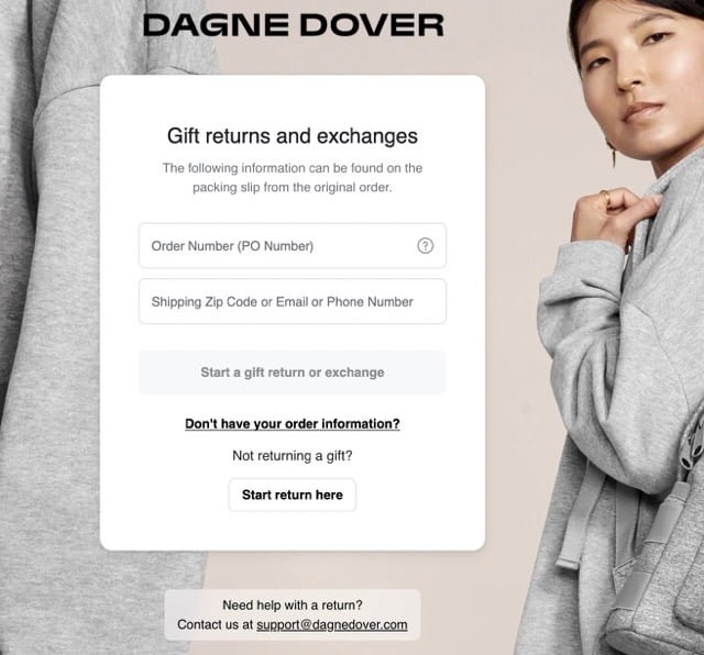 Dagne Dover Gift Returns and exchanges form
