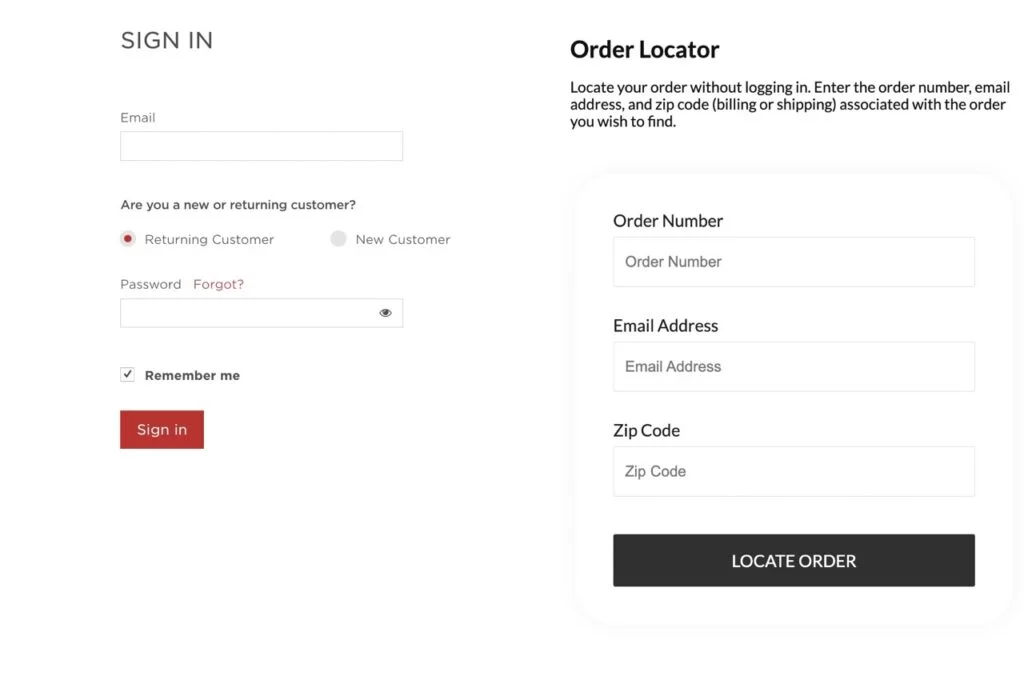 For returns u can fill the EZ order locator form or you can sign in to your EZ account.