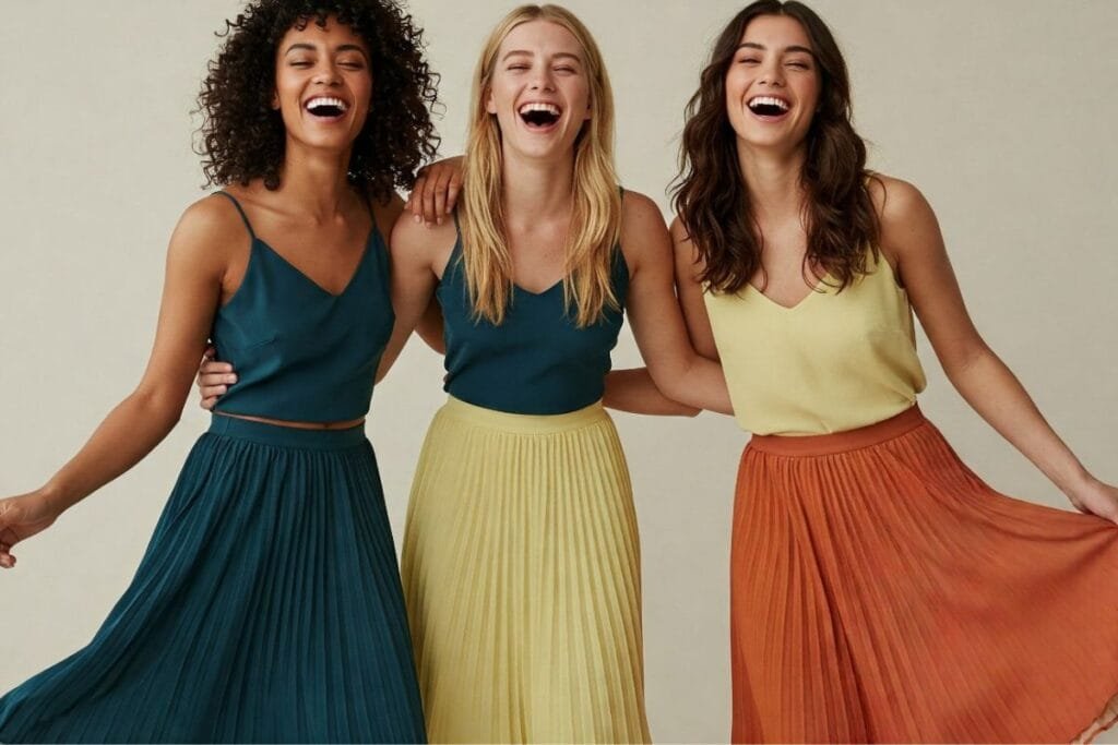 Happy Girls in pleated skirts