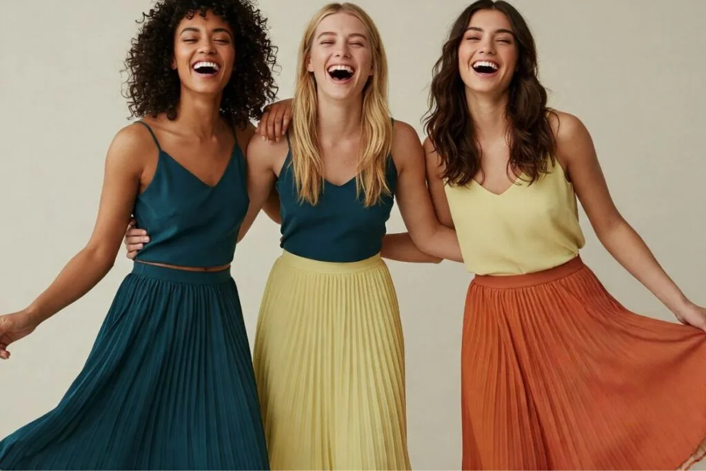 Happy Girls in pleated skirts