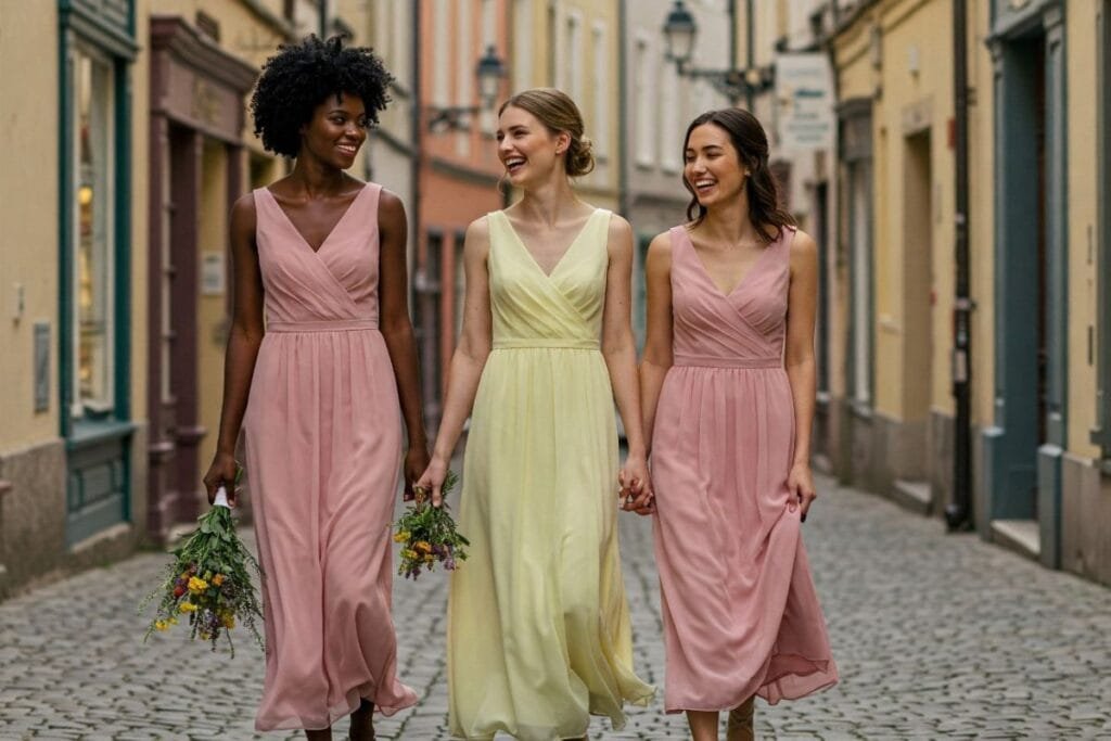 Happy women dressed in Maxi dresses
