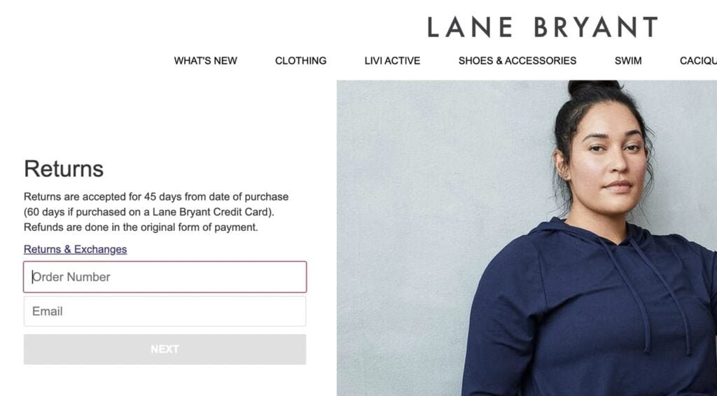 Lane Bryant Return portal