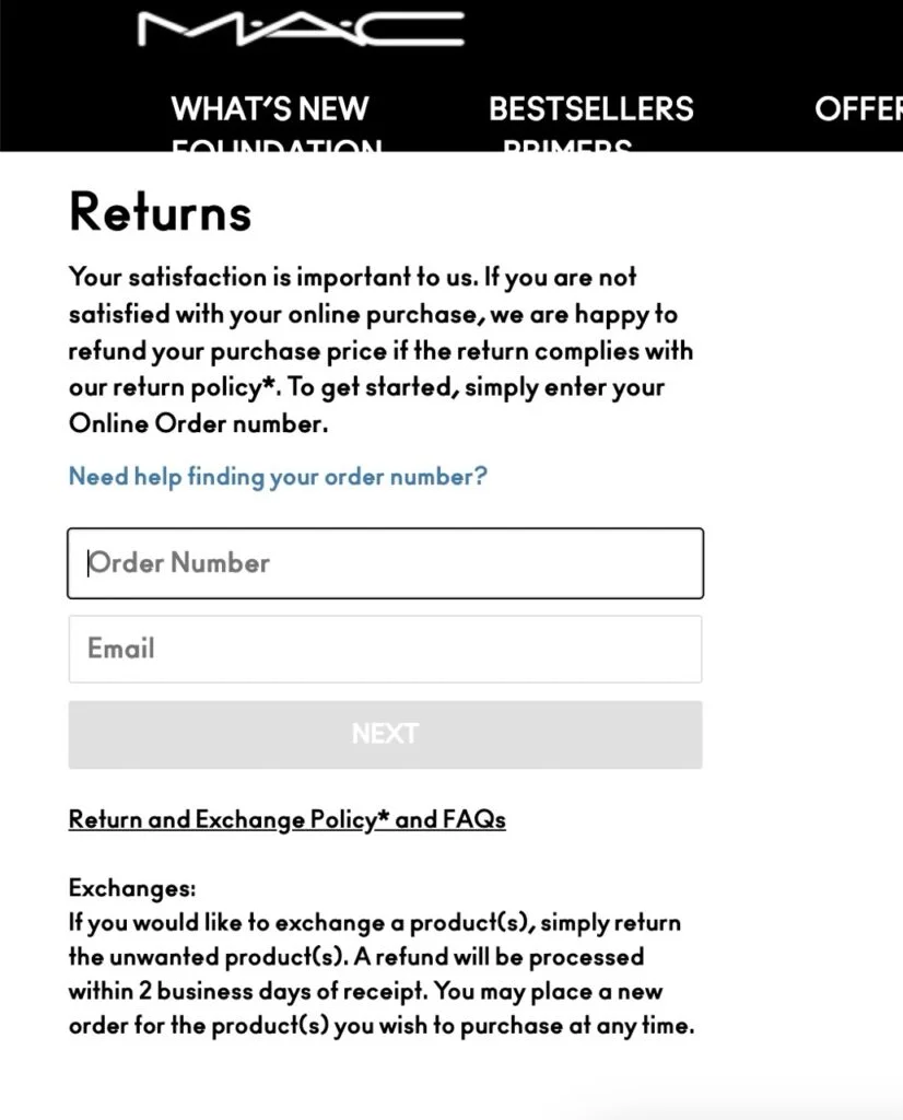 Mac Online return portal