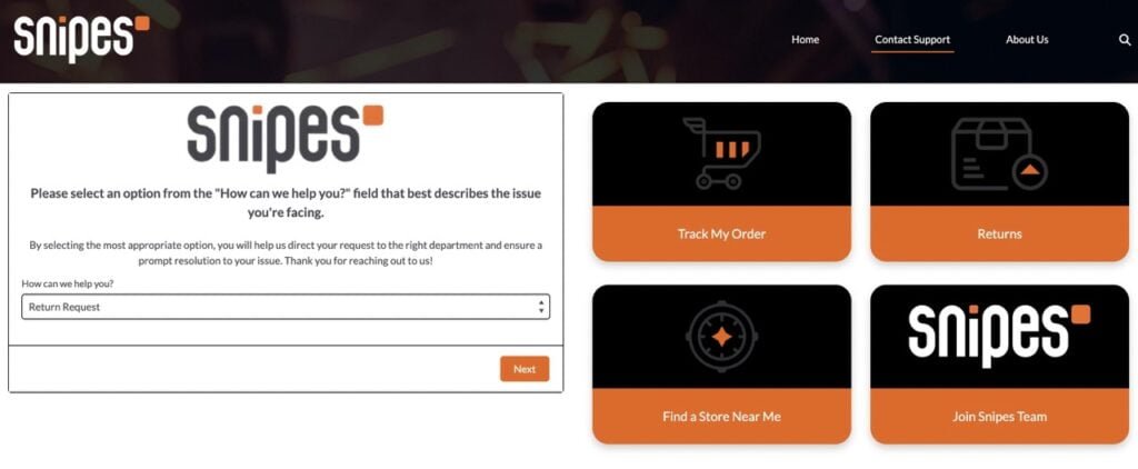 snipes customer service request form