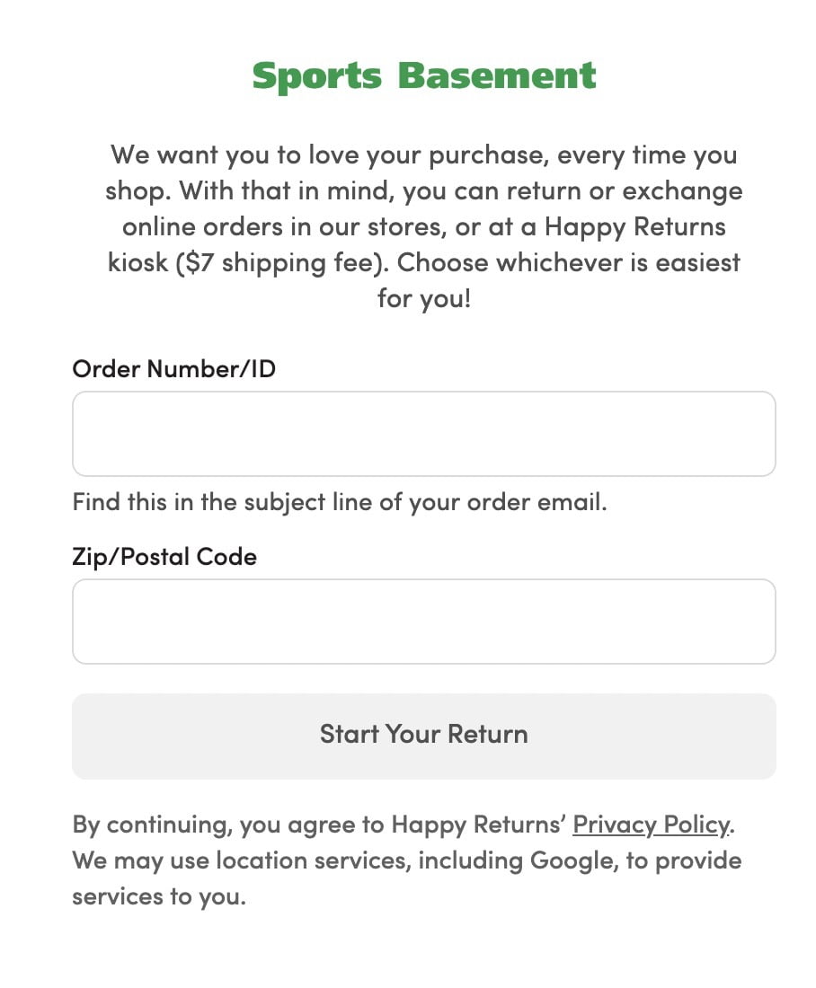 Sports Basement Return Policy