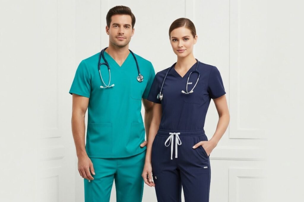 Two Doctors wearing scrubs from Mandala