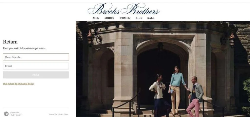 Online return label generate on Brooks Brothers Return Portal
