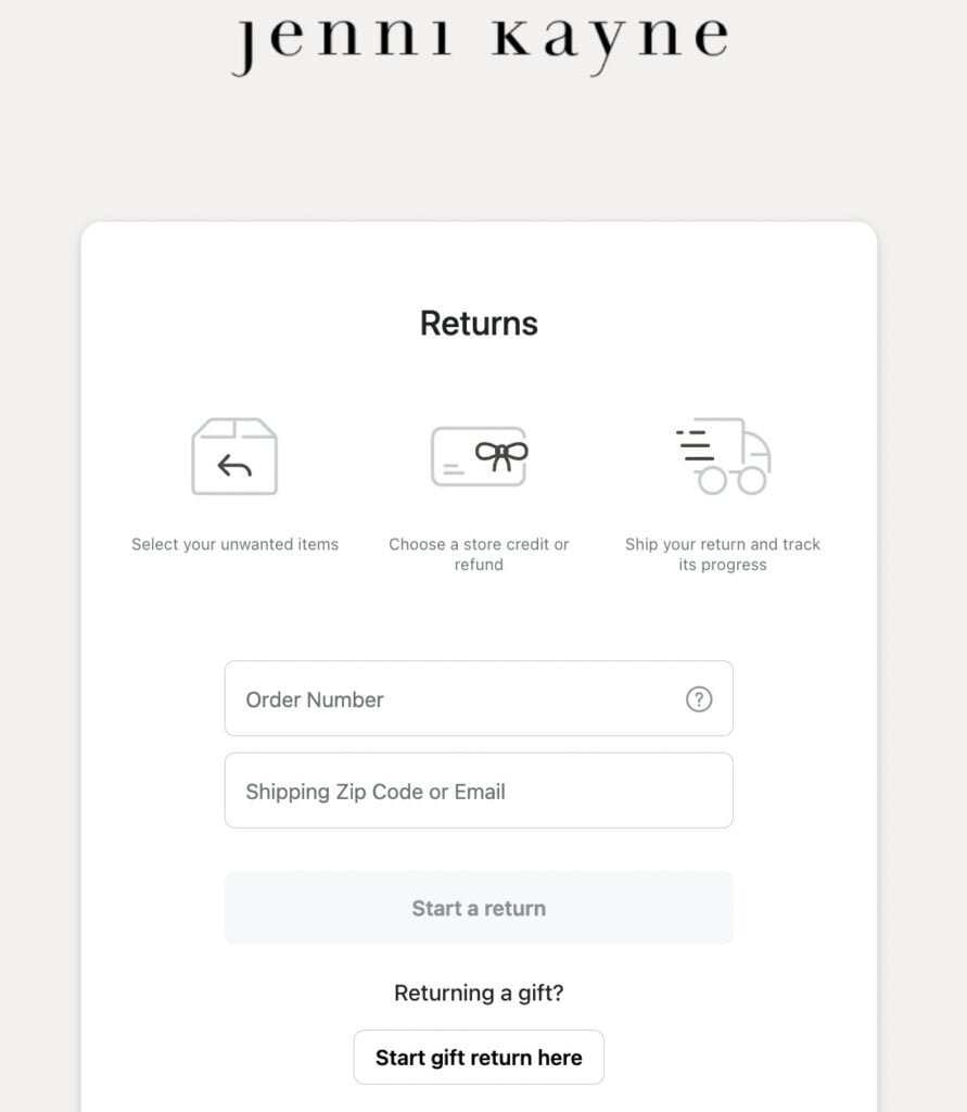 start a return portal on Jenni kayne website