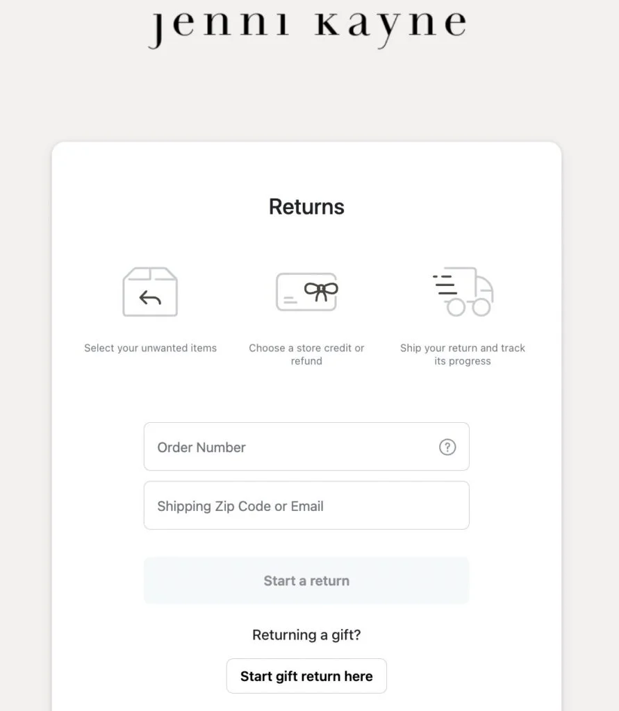 start a return portal on Jenni kayne website