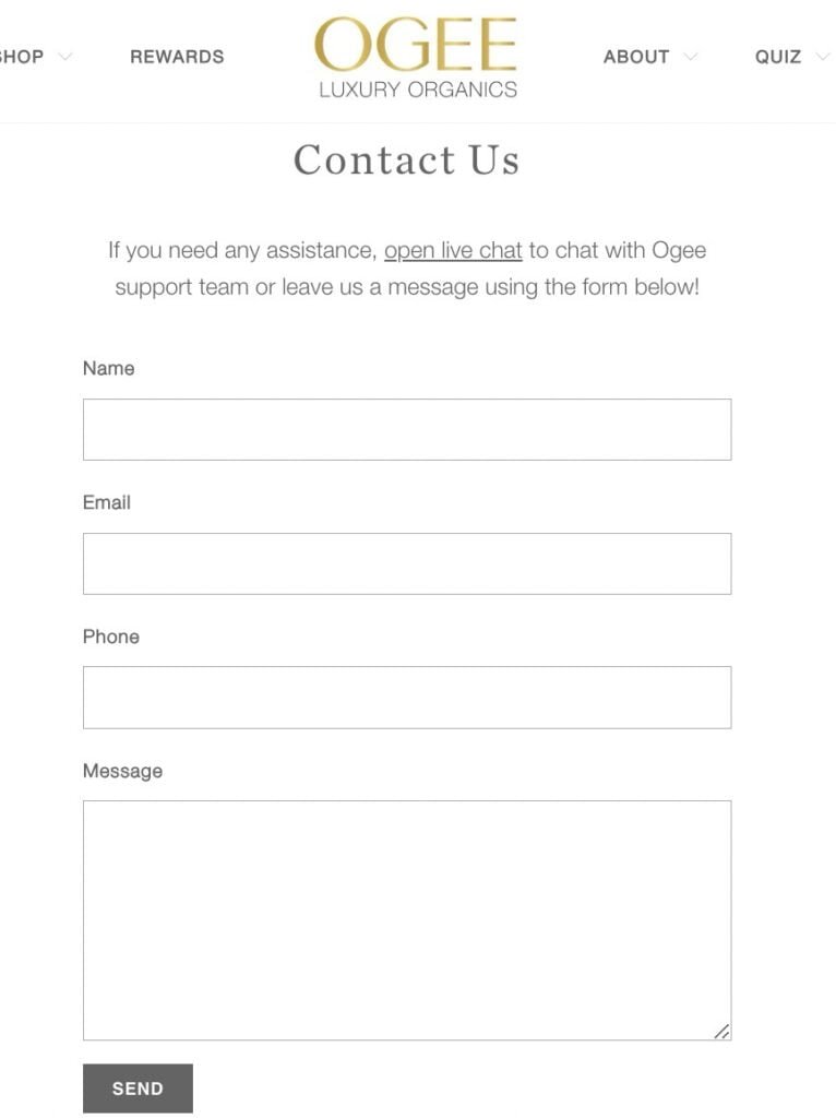 ogee contact us form on their website