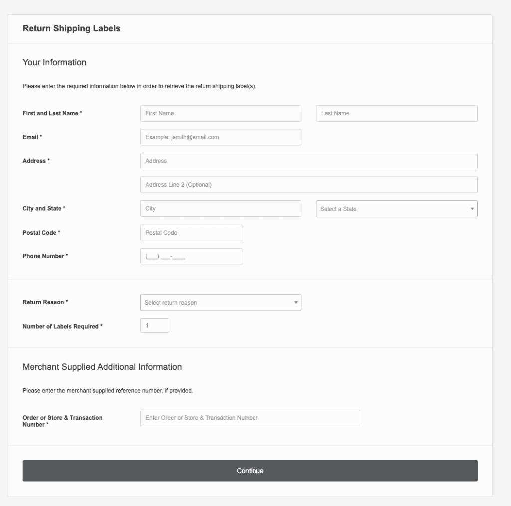 return label page for instagram facebook and instore purchses