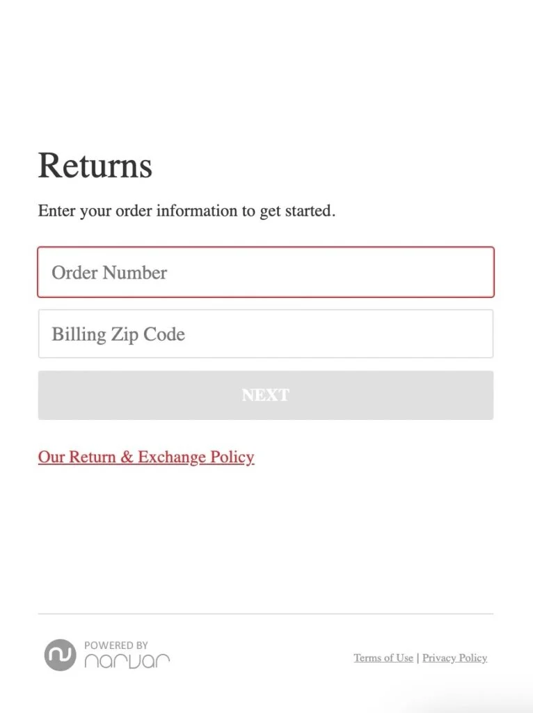 Sally's online returns portal