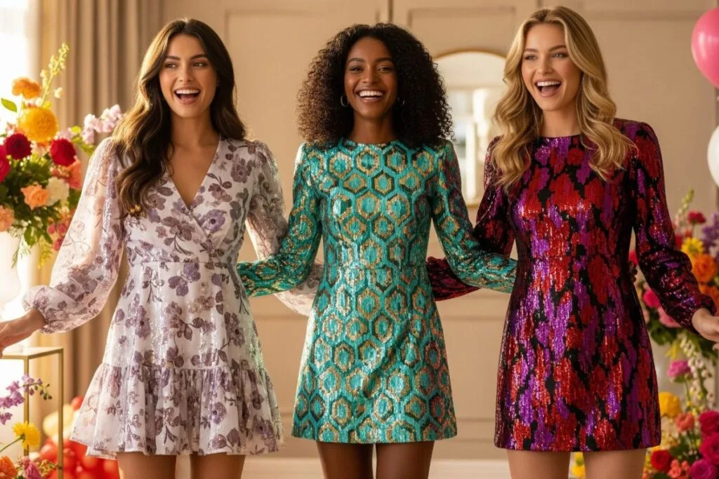Friends in pretty party dresses