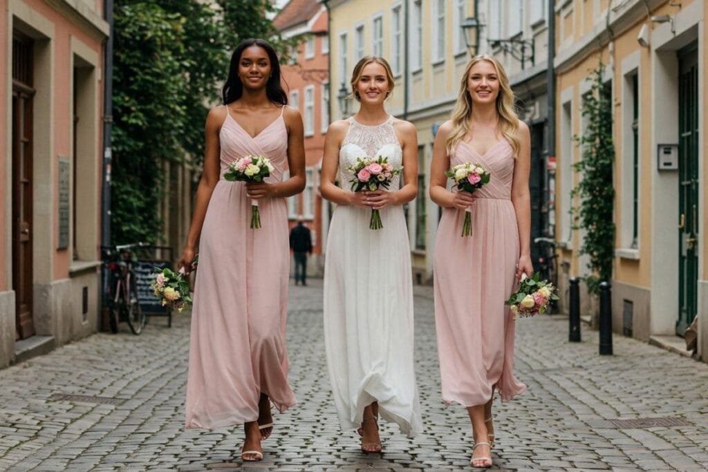Three pretty women in gorgeous bridesmaid dresses!