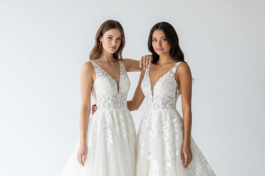Two Women dressed in elegant bridal wear