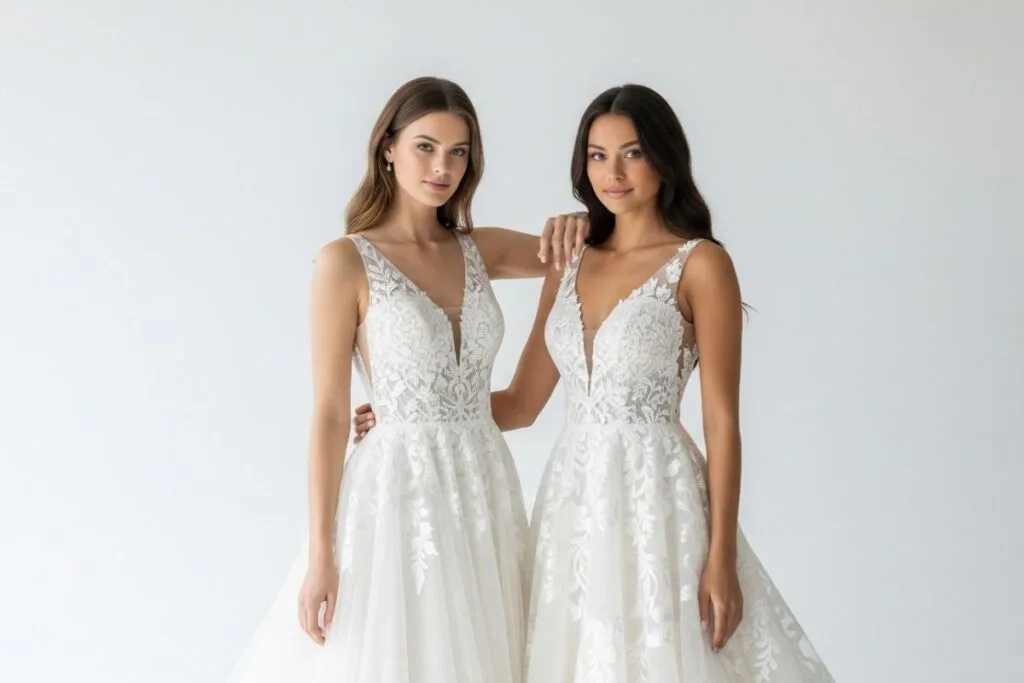 Two Women dressed in elegant bridal wear