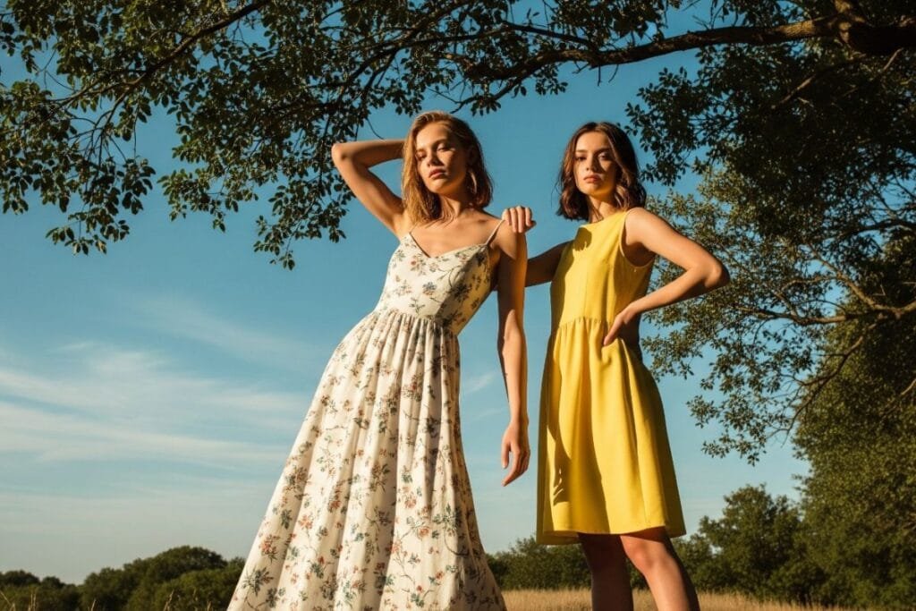Two friends in cool summer dresses