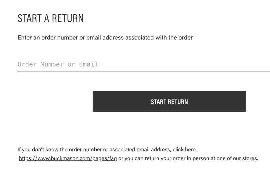 buckmason returns page