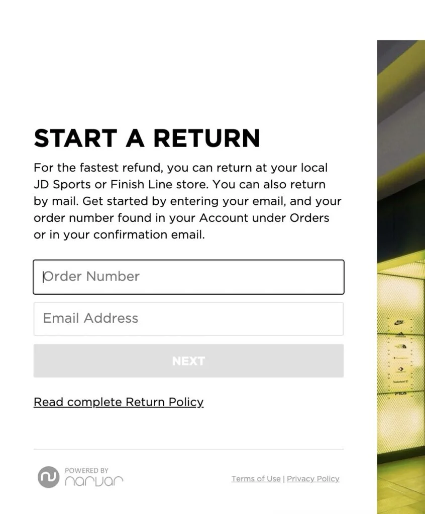 Jd sports return portal page