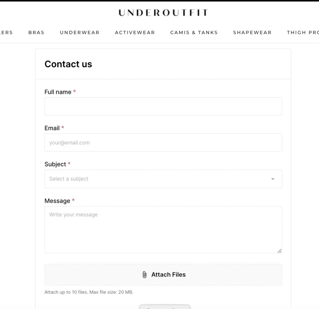 Under outfit customer service contact form