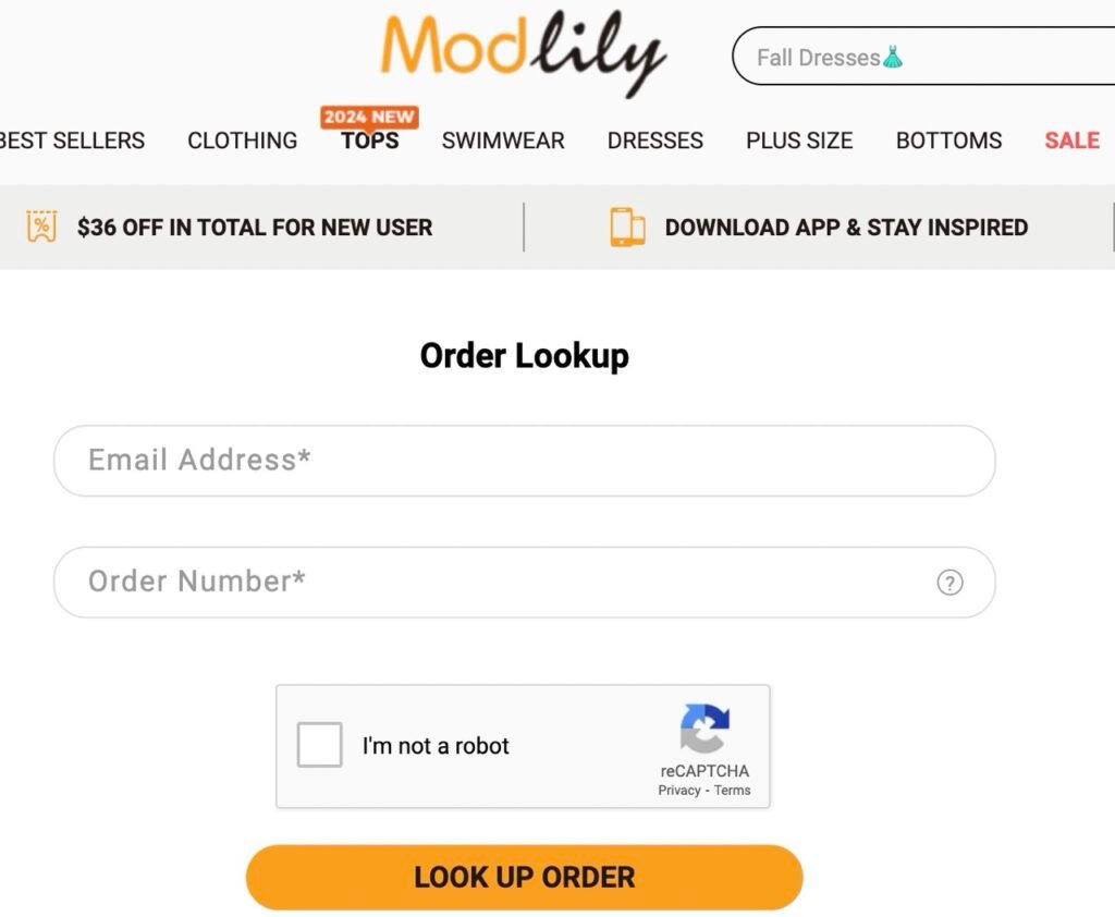 Modlily Order Lookup page