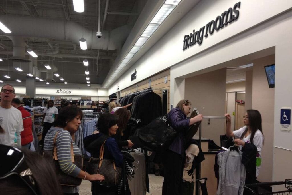Crowd outside fitting rooms at Nordstrom