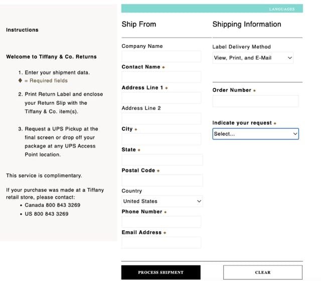Tiffany & Co. Returns Portal