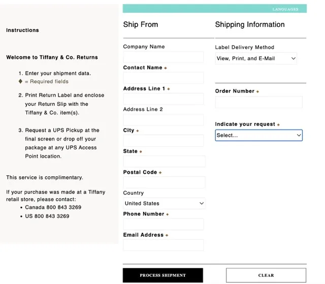 Tiffany & Co. Returns Portal