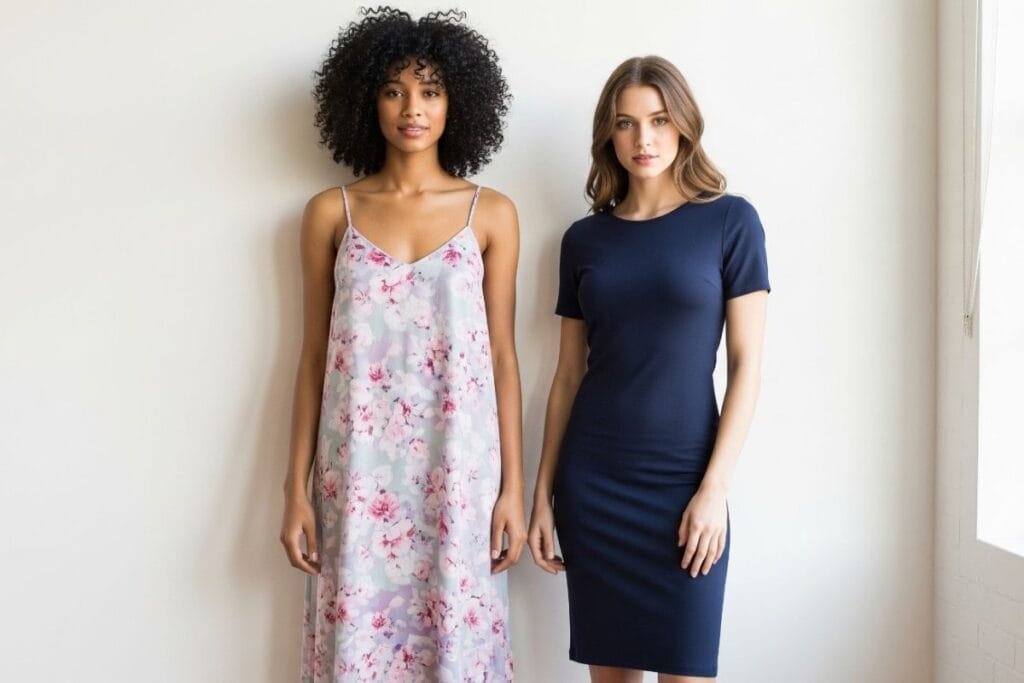 Two women wearing dresses from Nordstrom rack