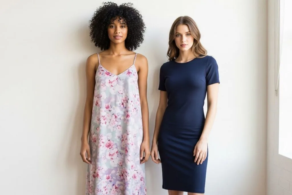 Two women wearing dresses from Nordstrom rack