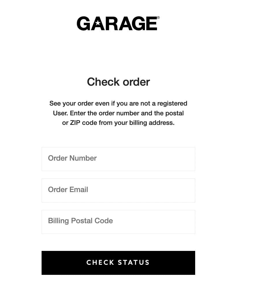 Garage Order Tracking form