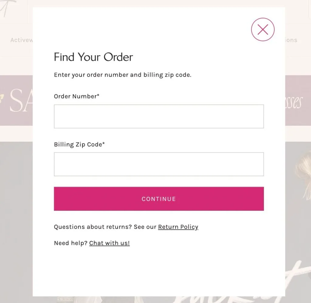 Returns page on Free people website.