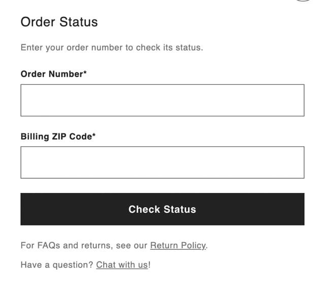 Urban Outfitters Order Status page