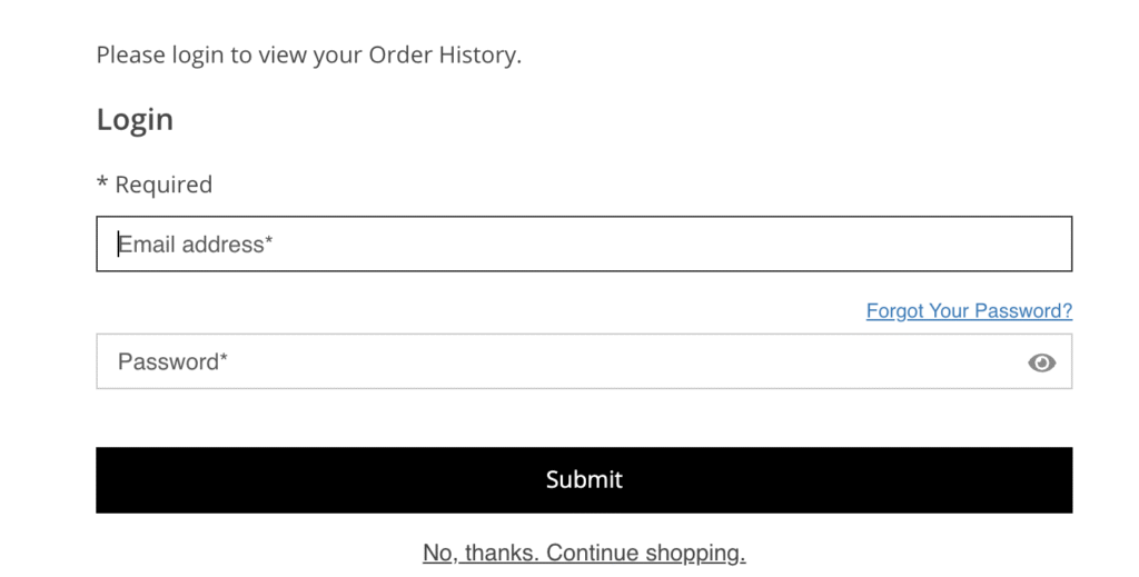 Order Lookup page on Dillards website