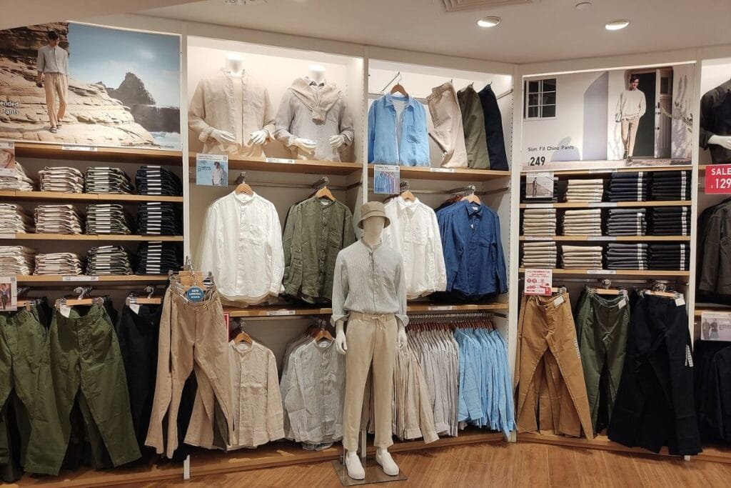 Stylish basics displayed at Uniqlo store for sale