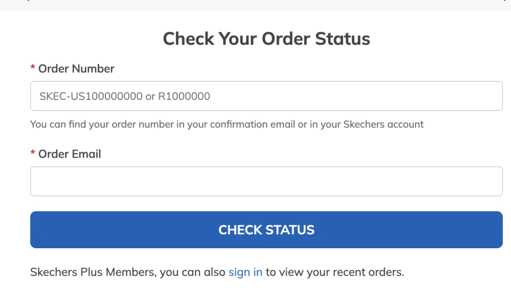 Skechers Orders and Returns page