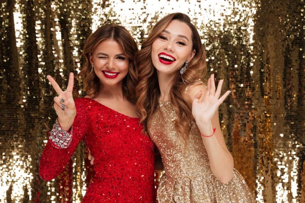 women dressed in a blingy dress