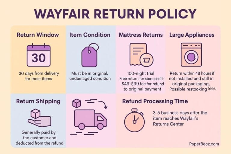 Inforgraphic explaining the overview of Wayfair return policy