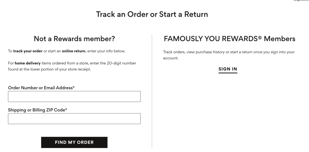 Famous Footwear return page