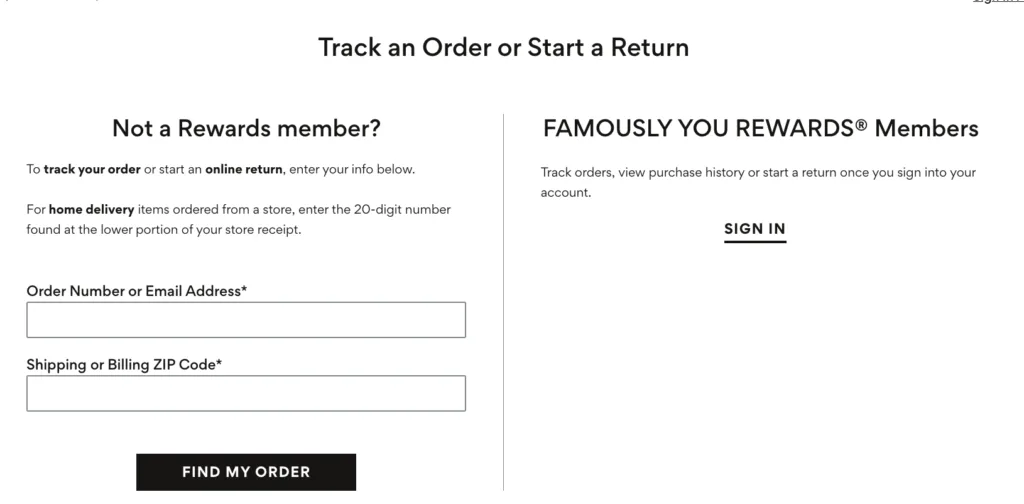 Famous Footwear return page