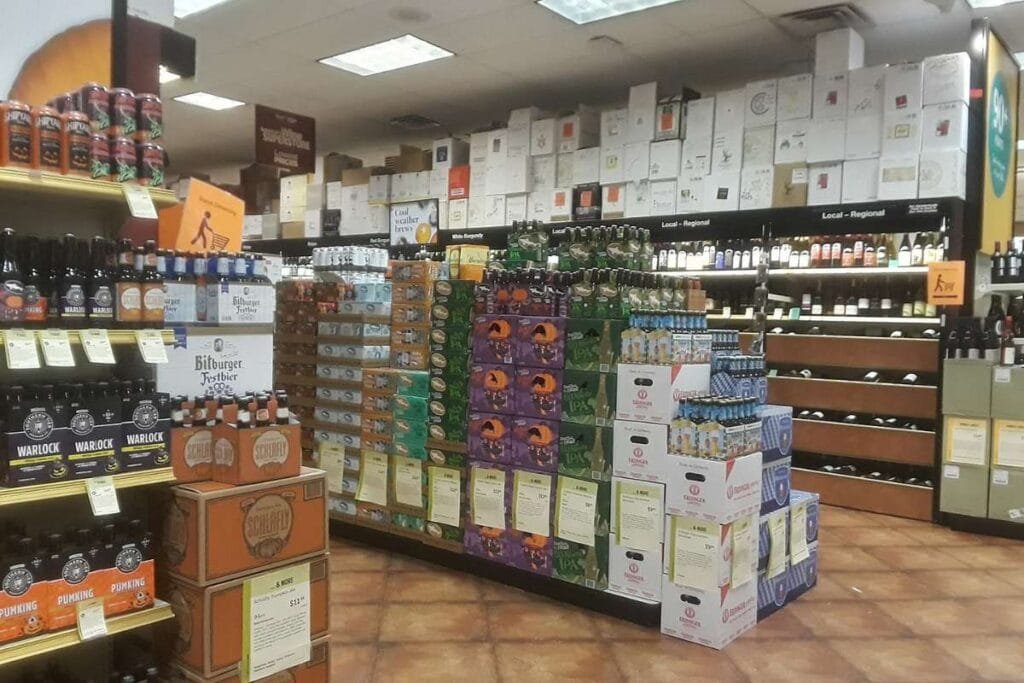 Bottles displayed on shelves.