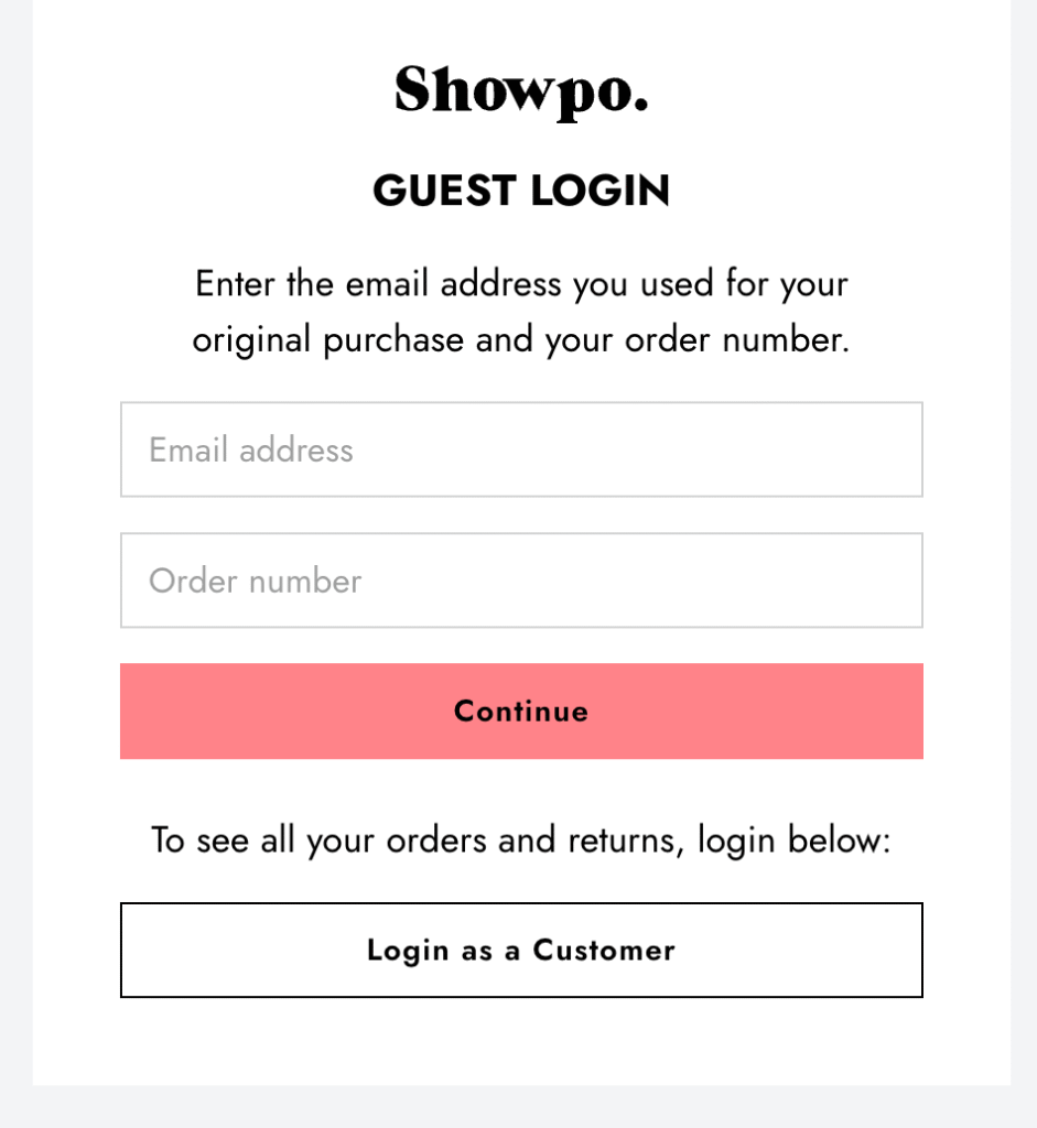 Showpo's return page
