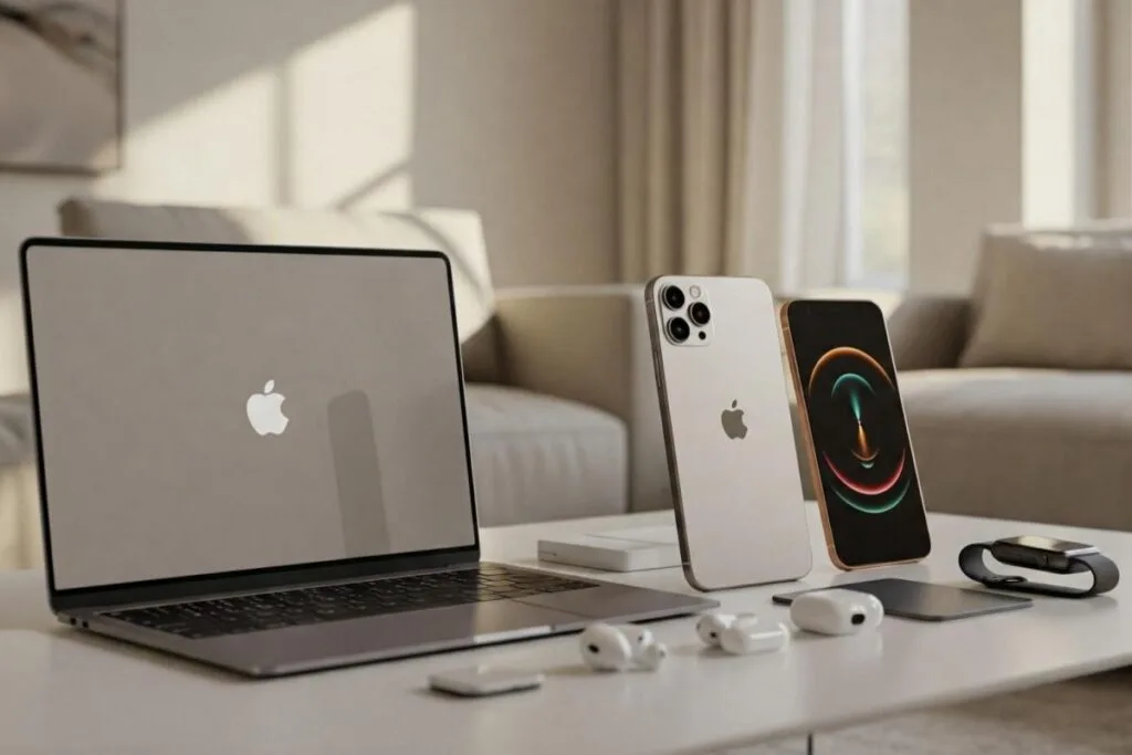 Apple Products arranged on table