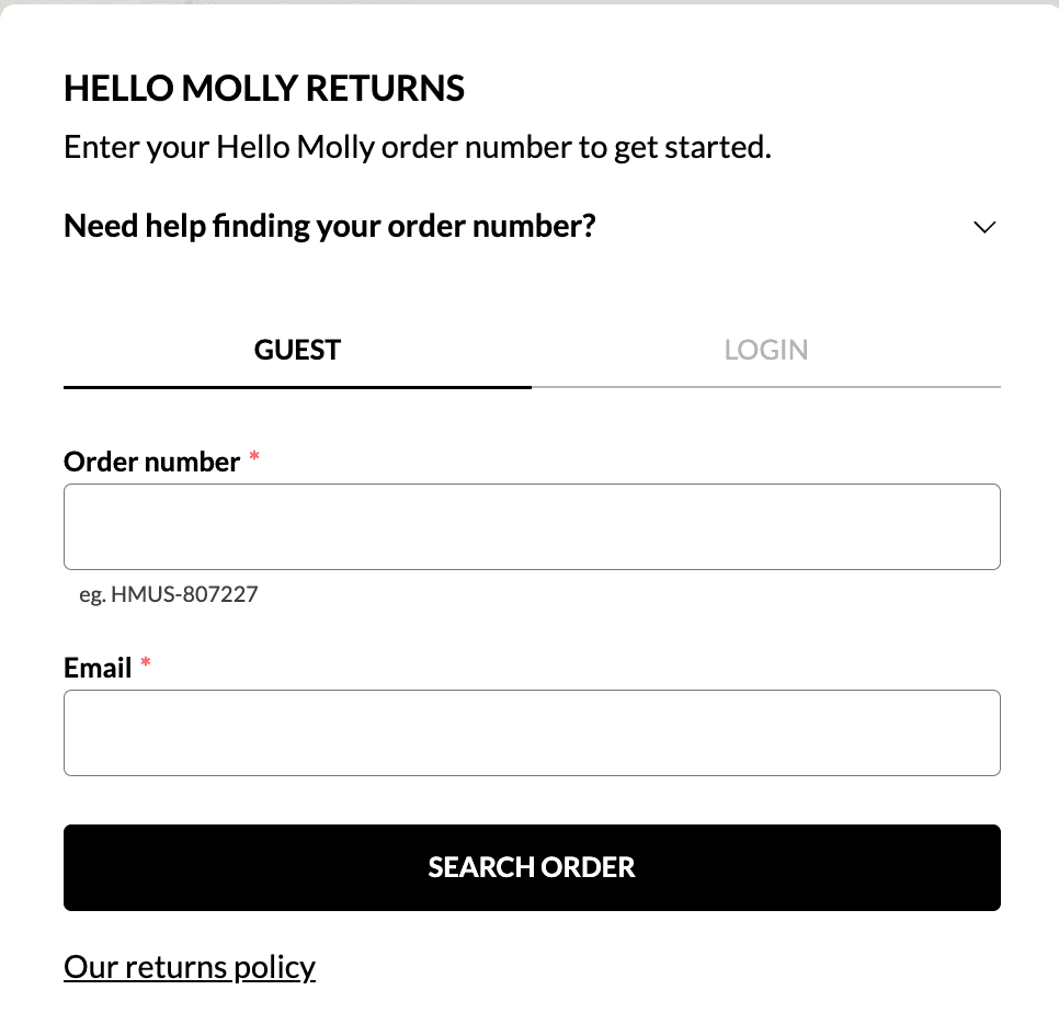 Hello Molly Returns Portal