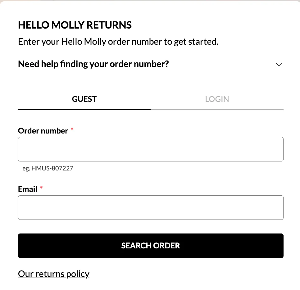 Hello Molly Returns Portal