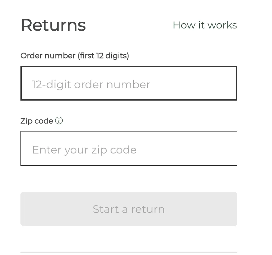Online returns page