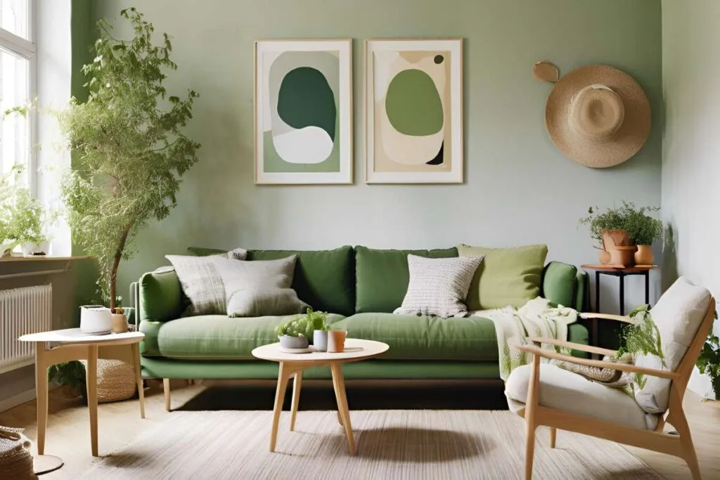 A sleek green Sofa takes center stage in the living room, adding a pop of vibrant color and style.